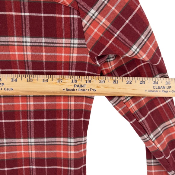KÜHL Women's Medium Tess Flannel Shirt Orange Red and White Plaid Gorpcore Cozy - Picture 5 of 9